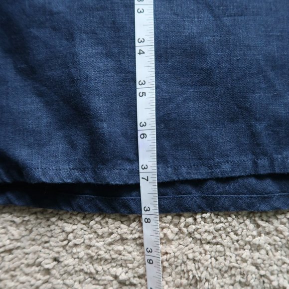 Flax Dark Blue V Neck Lightweight Linen Tank Dress with Pocket - Picture 10 of 14